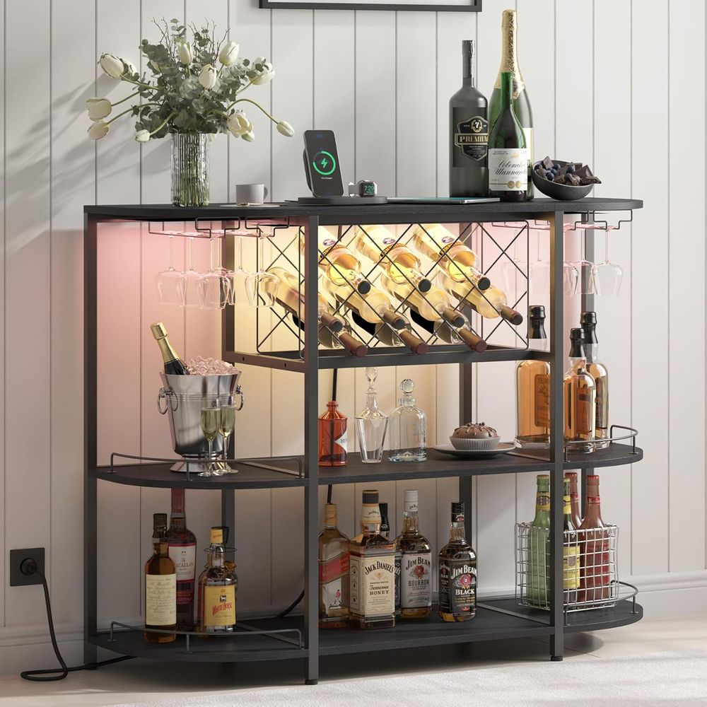 Coffee & Tea Haus - Black 3-Tier Coffee Table with Wine