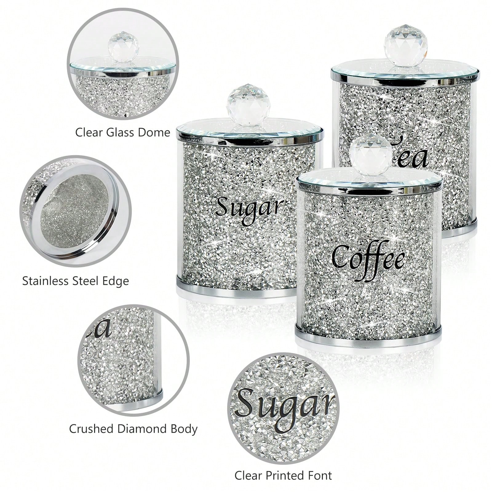 Coffee Tea Gift Set - Coffee Sugar Tea Canister Set Sparkly