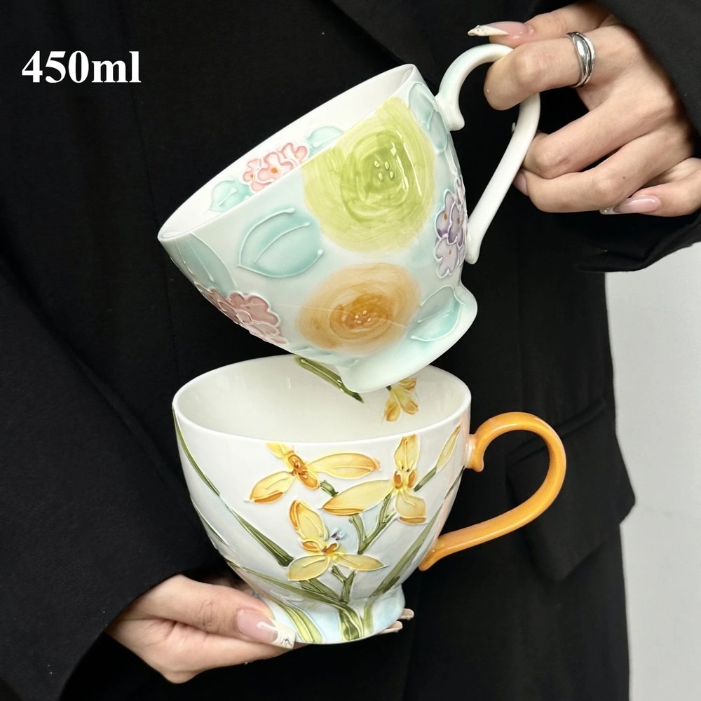 Hand-Painted Relief Flower Cer - огляд і ціна Coffee Tea Flower