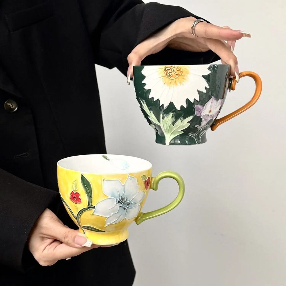 Hand-Painted Relief Flower Cer - огляд і ціна Coffee Tea Flower